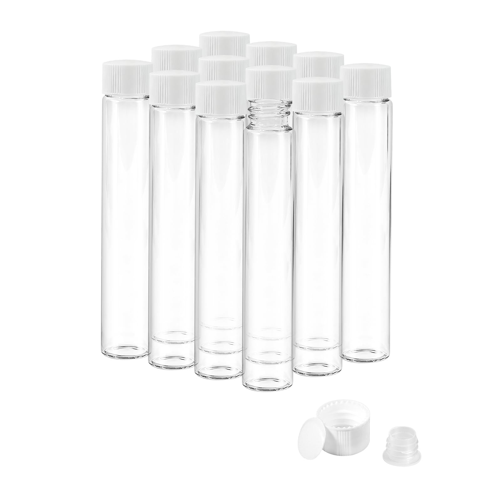 View 1 of 12PCS 30ml Clear Glass Small Vials with White Screw Caps & Plastic Stoppers