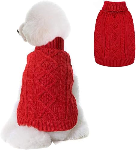 Suéter para perro, abrigo clásico de punto trenzado de cuello alto, ropa cálida de invierno para mascotas, perros, gatos, cachorros, gatitos en