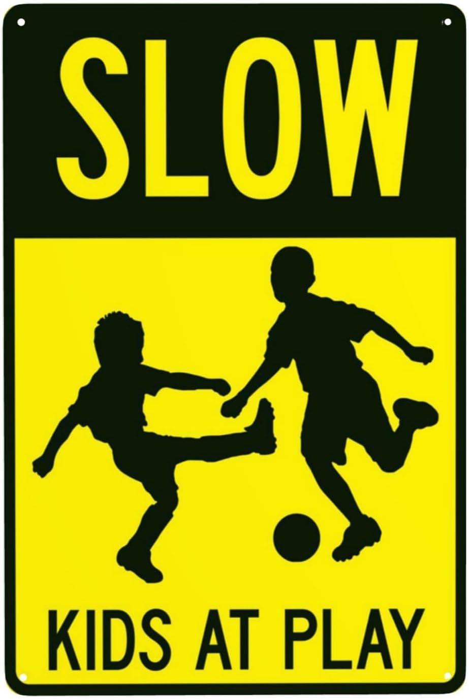 Slow Kids at Play Rust Free Aluminum Tin Sign - Traffic Warning Decor with Pre-Drilled Holes for Residential Street, School Zone - 16x12 Inch​