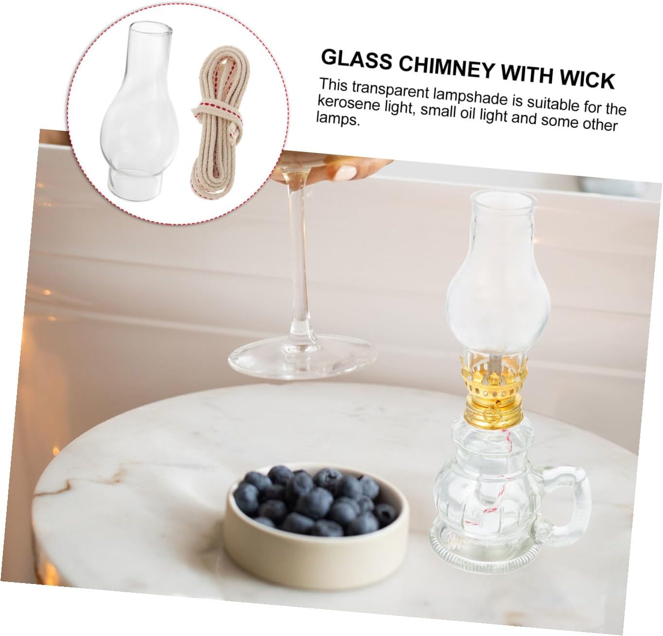 Glass Kerosene Lampshade with 1m Wide Wick Set, Replacement Glass Chimney Oil Lamp Shade for Vintage Kerosene Lanterns, Indoor Lighting Accessories, 2pcs