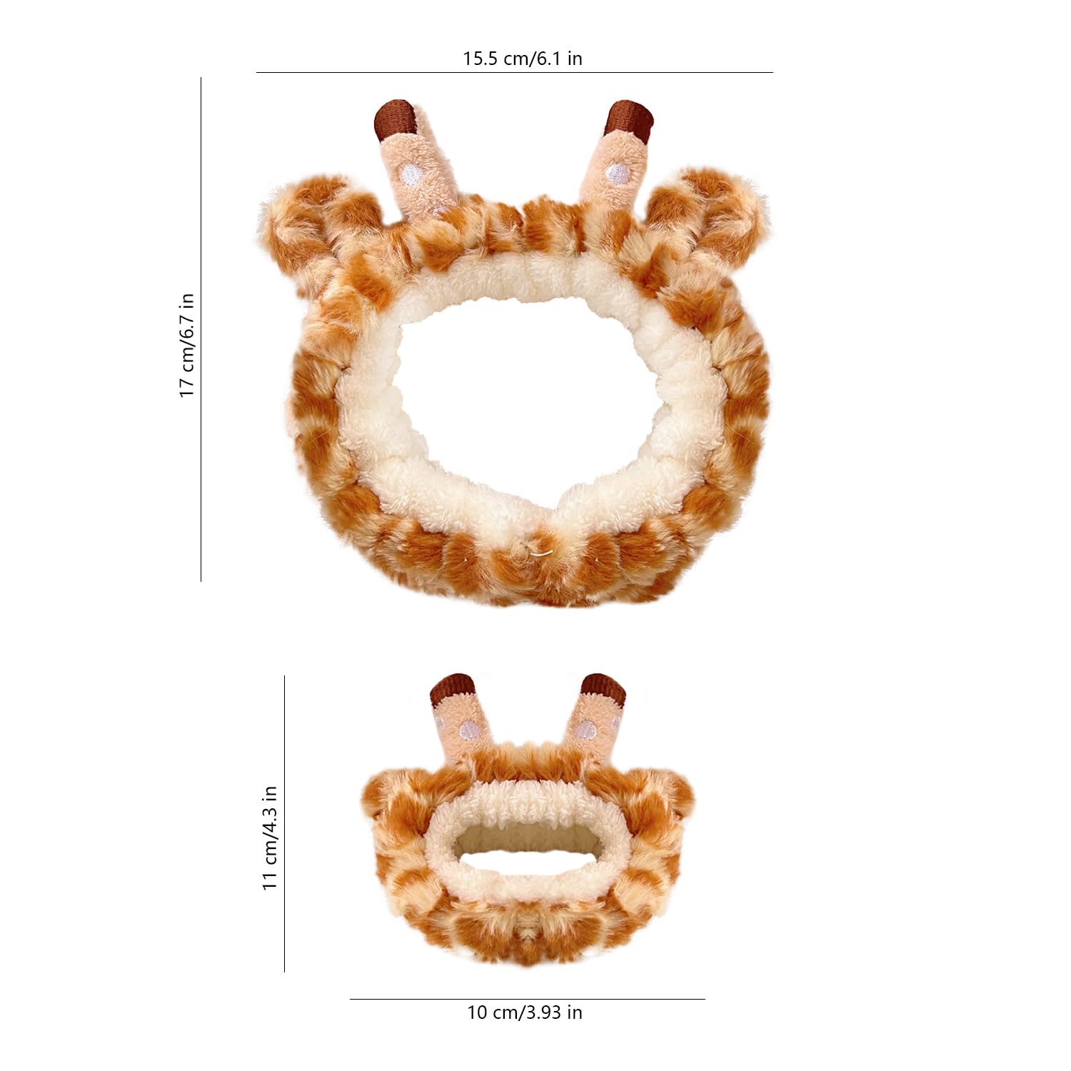 NAUZE 3Pieces Giraffe Headband with Wristbands Set Giraffe Face Wash Makeup Headband and Wristbands Elastic Hair Band Spa Wrist Towels for Face Washing - Image 2