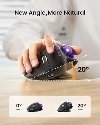 Miniatura 2 de ProtoArc EM01 NL - Ratón de Trackball inalámbrico, ergonómico Bluetooth Rollerball Pulgar, recargable, para computadora portátil, ángulo ajustable y