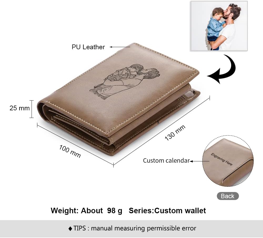 Dad Gifts for Fathers Day Personalized Wallet for Men Custom Photo Leather Wallet Engraved Wallets Gift for Husband Father Dad Son BF