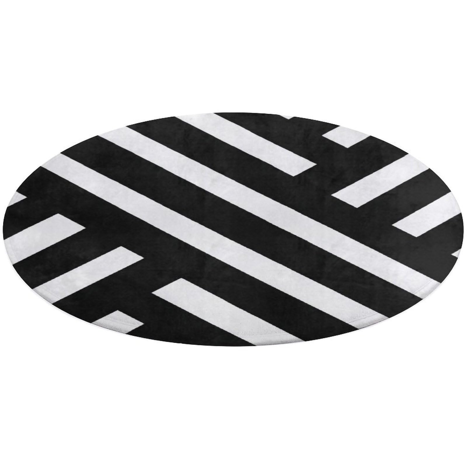 Grand tapis rond géométrique noir et blanc 90cm moderne pour salon