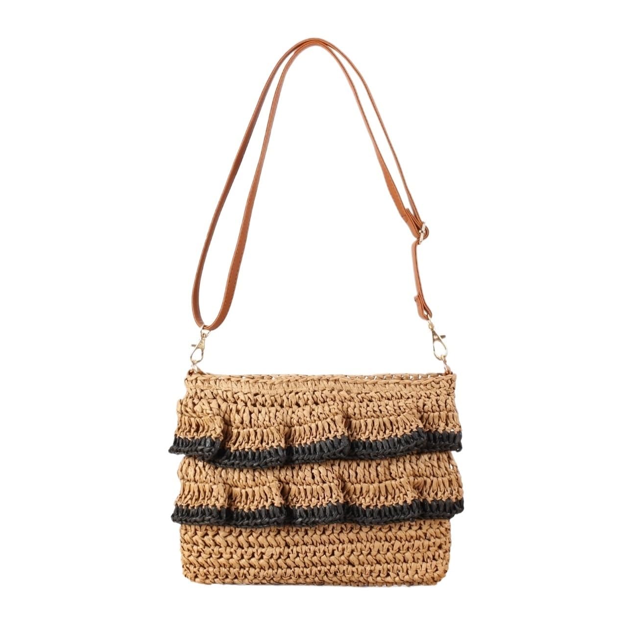 YANROSE Straw Shoulder Bag For Women Woven Purse Beach Clutch Wallet Crossbody(Black)
