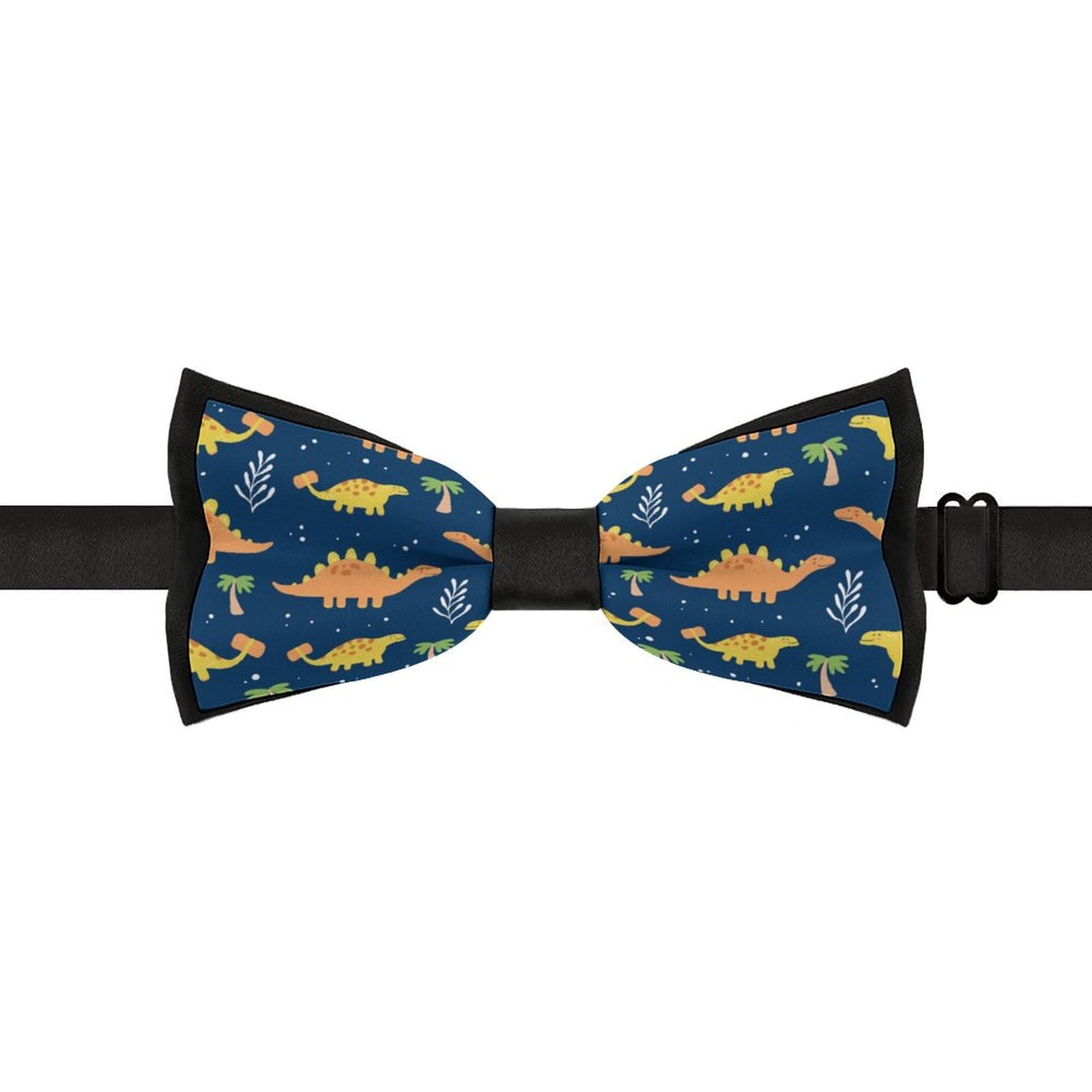 GoasNei Cute Dinosaur And Leaves Pattern Bow Tie for Men Adjustable Necktie Funny Tie Neck Ties for Weddings Party
