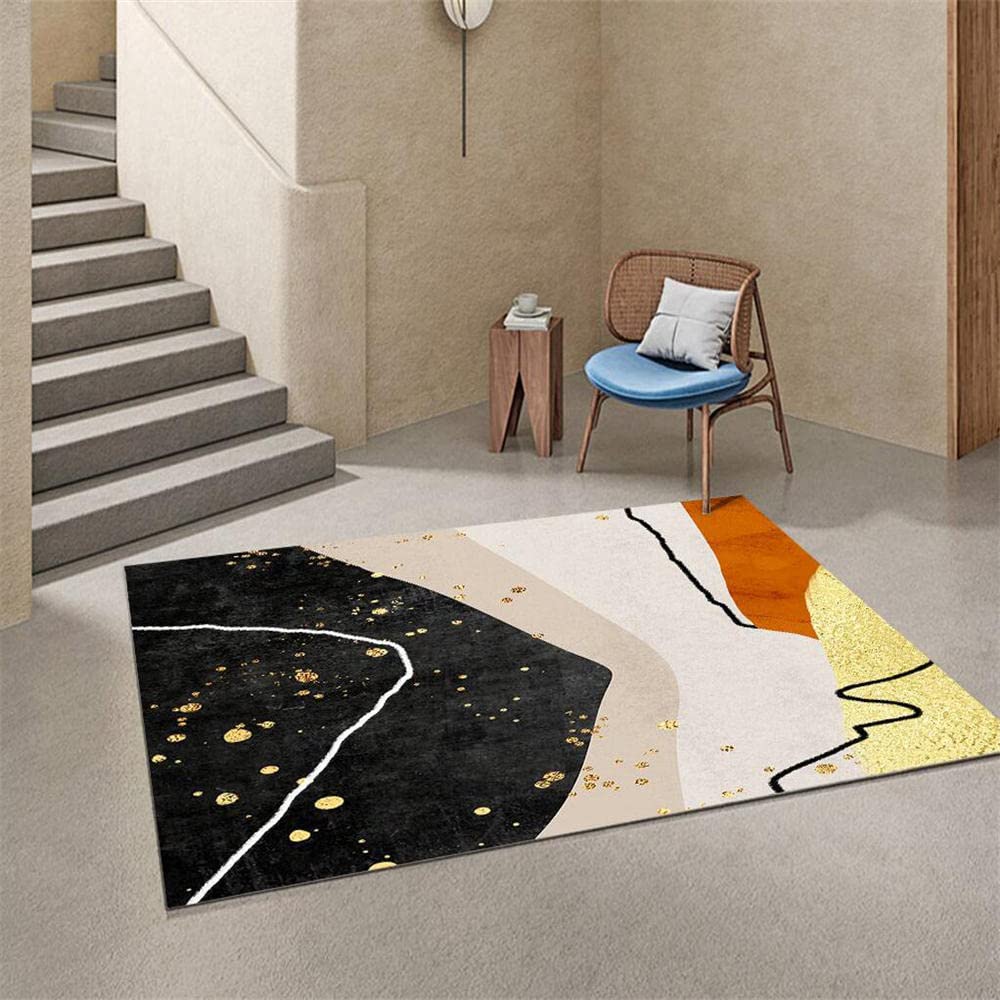Tapis minimaliste moderne beige et orange doré 180X260cm au graphisme abstrait haut de gamme