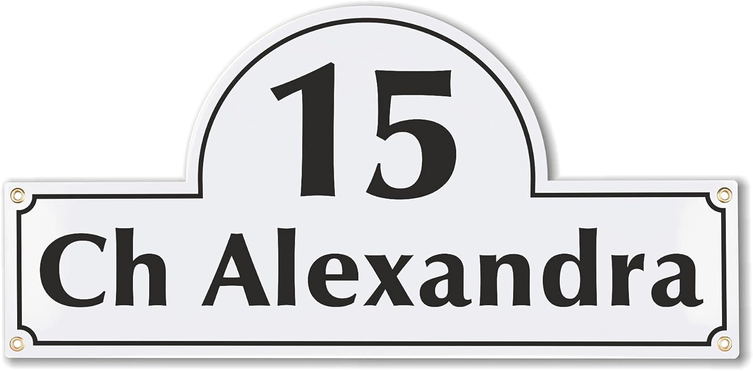 Personalized House Number Plaque - 24x50 cm (9.5" x 20") - Waterproof Door Numbers - Enamel Garden Wall Sign (Black)