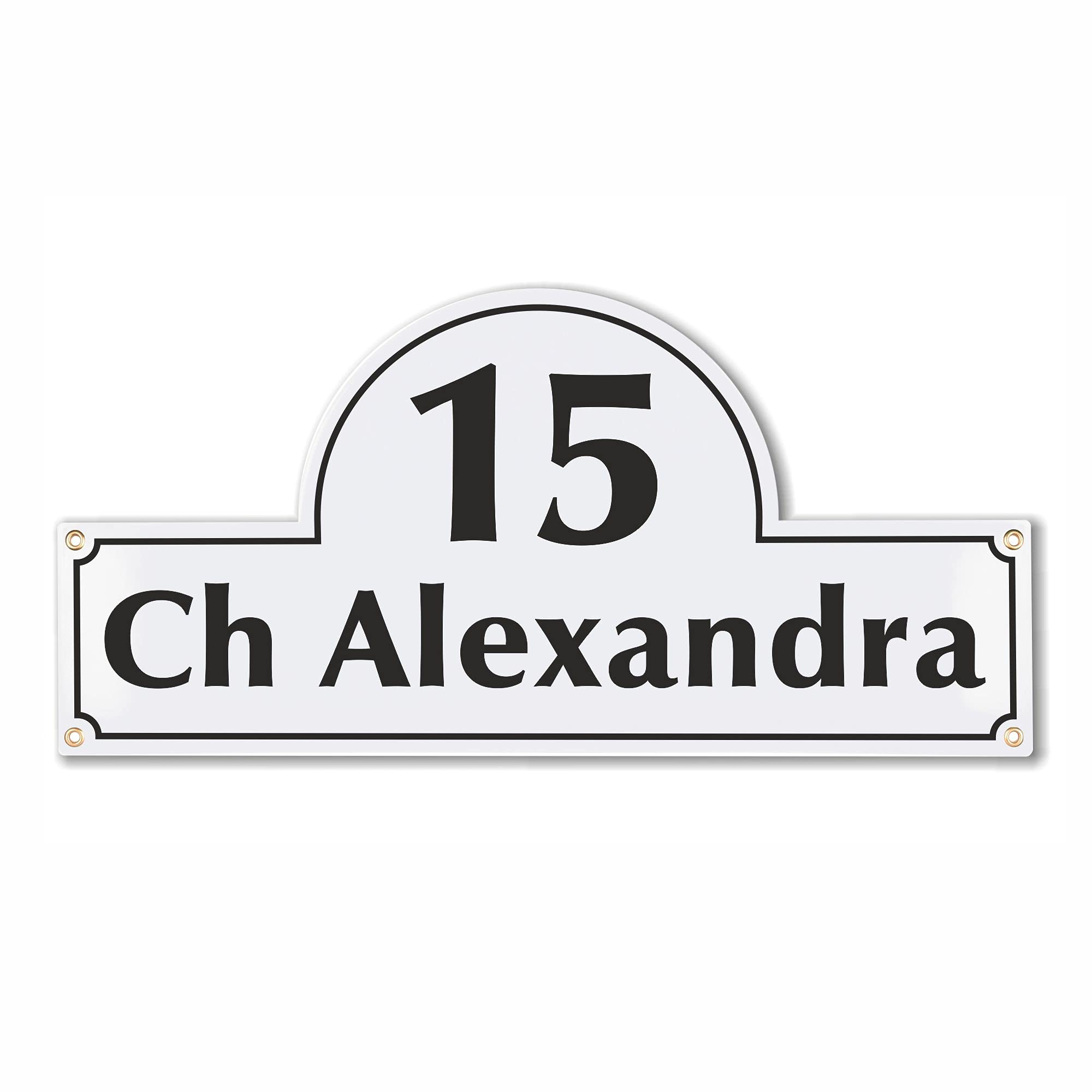 Hausnummerschild Hausnummer mit Straßenname - 24x50 cm - Keramik Emaille - Wetterfest - Personalisiert (Weiß)
