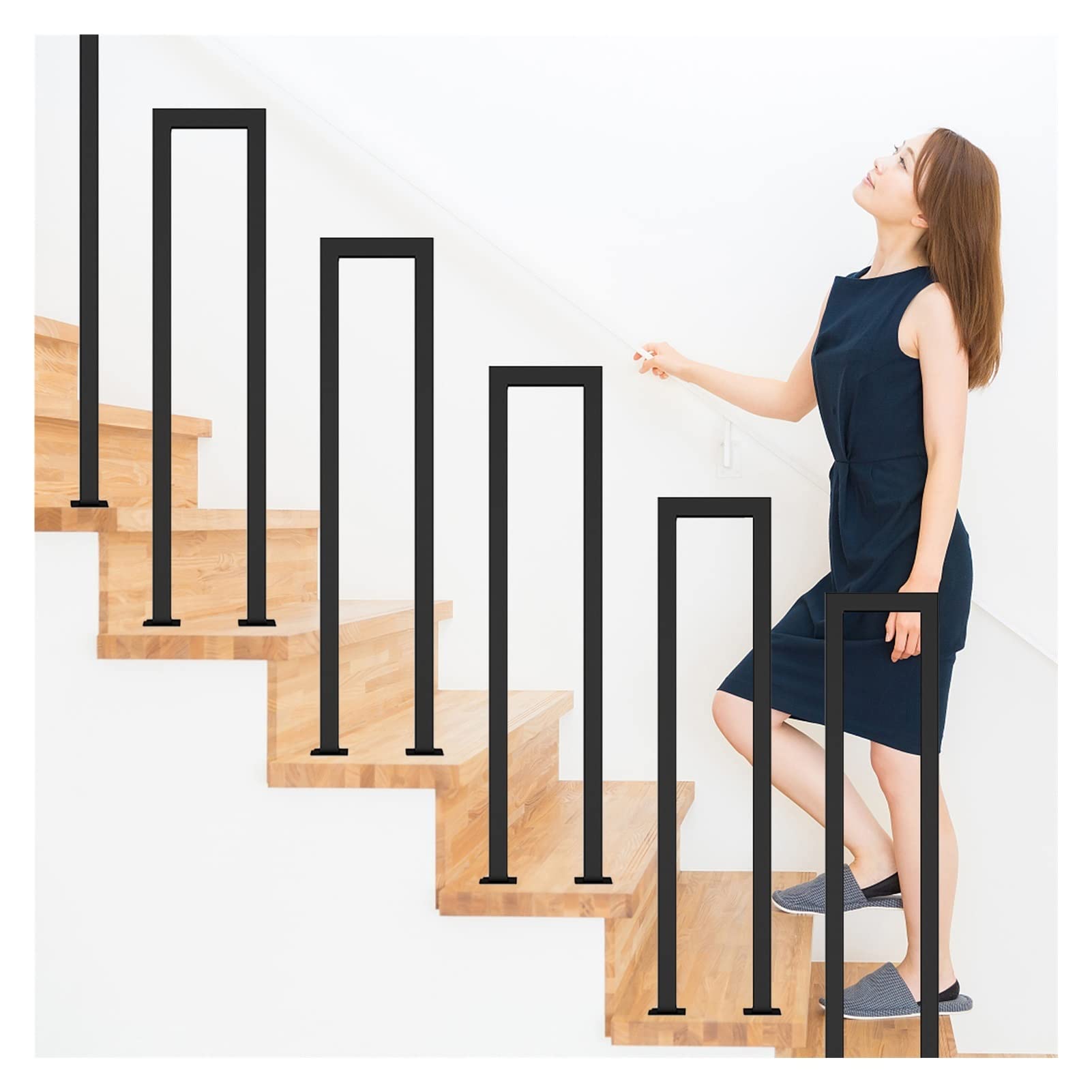 Meiiron Handrail for 1 Step, Non-Slip Safety Elderly Children's Support Poles, U Type Customizable Wrought Iron Step Railing Round Corner Wall Handrailings - Black / 1Pc (Size : 35cm(13.7"))