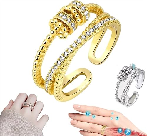 Threanic - Anillo giratorio de triple giro, anillo giratorio de moissanita termogénico, anillo giratorio de moissanita termogénico, anillo ajustable