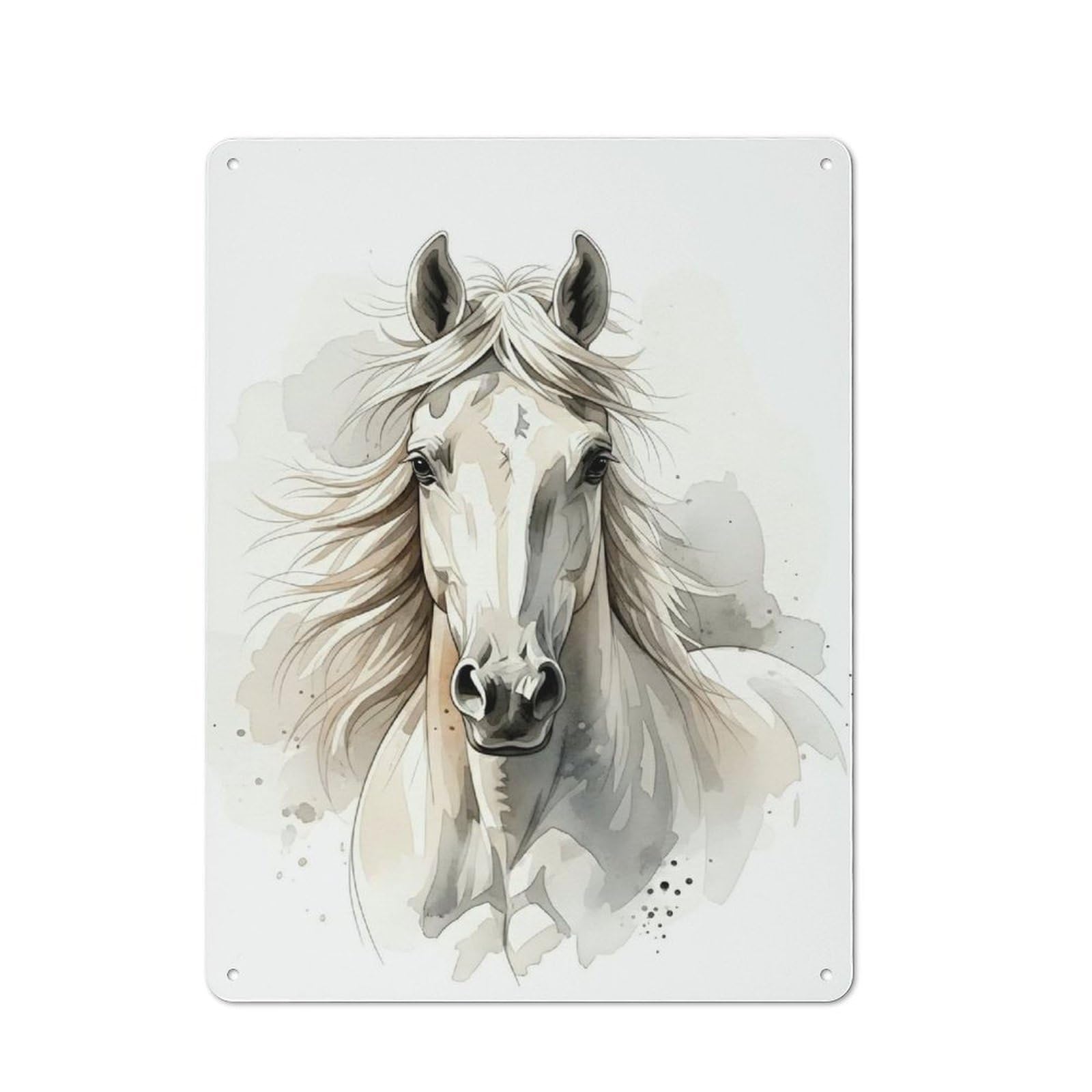 Junmoney Style-1 Watercolor White Horse Portrait Rustic Metal Plaque 40X30cm For Café Or Restaurant, Wall Decor For People Reorganising Café And Restaurant