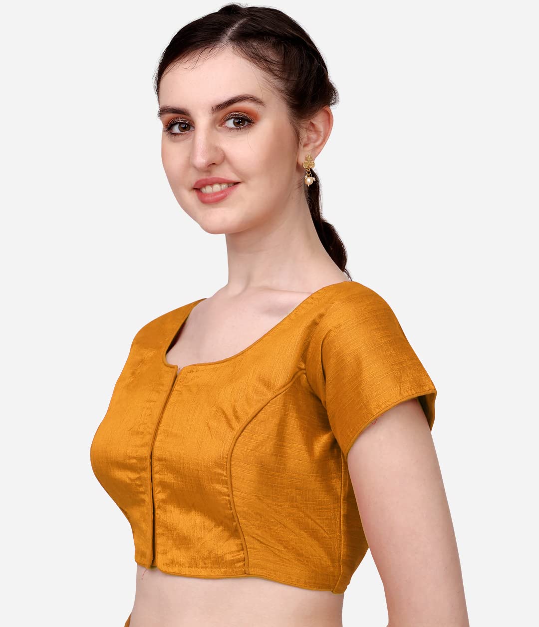Pujia Mills Women's Phantom Silk Sleeveless Readymade Blouse (Yellow, 36)