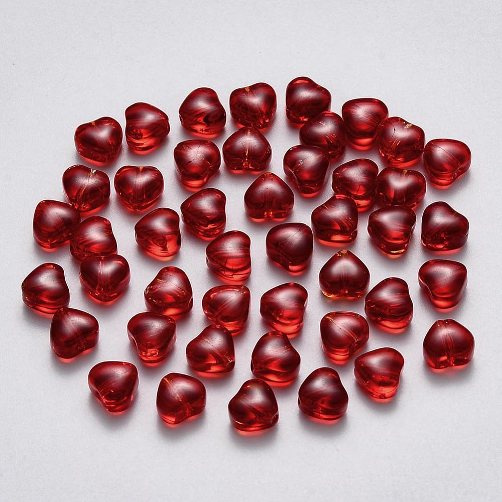 100pcs Mini Crystal Glass Heart Beads 6mm Small Transparent Love Heart Loose Spacer Beads for Jewelry Making DIY Bracelet Necklace Earring Beading Craft Supplies Valentine's Day, Dark Red