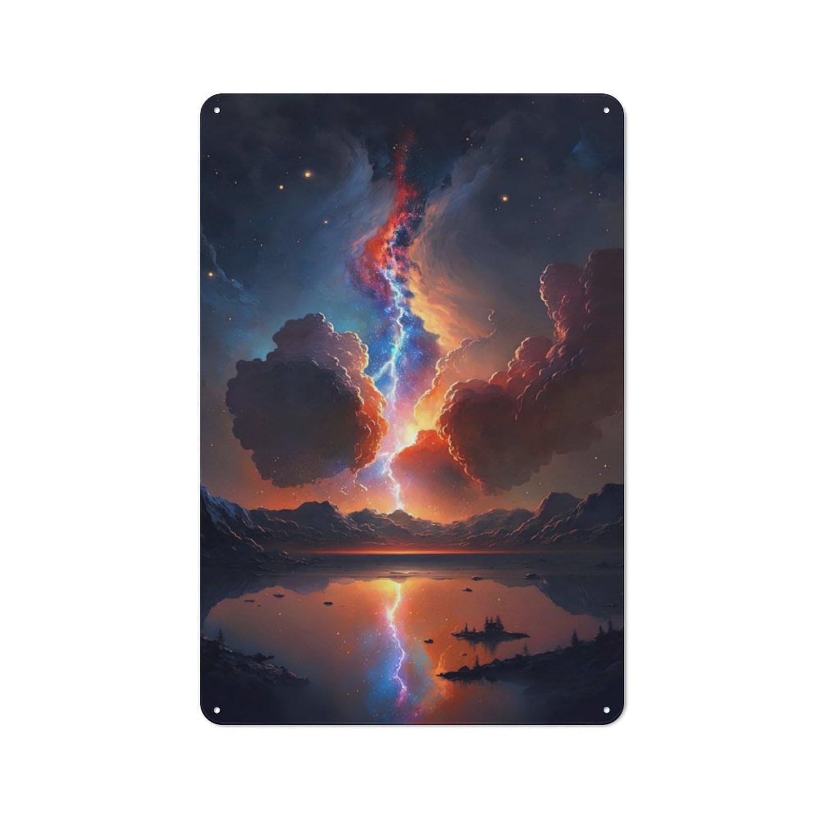 Junmoney Red Sunset Over The Lake Printed Metal Sign 30X20cm For Bar Or Restaurant, For Kitchen, Dining Room And Home Bar Wall Decor