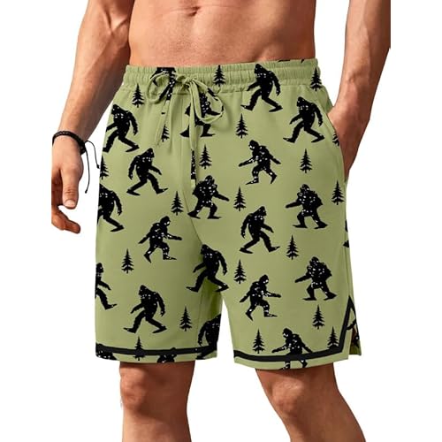 Marvmys Men's Cotton Pajama Shorts Soft Sleepwear Bottoms Elastic Waist Loungewear Lounge Shorts with Pockets S-3XL Medium Army Bigfoot