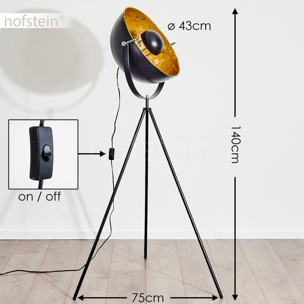 Stehleuchte Saturn, Vintage Stehlampe mit Lampenschirm in Gold/Schwarz aus Metall, Ø 43 cm, verstellbare Bodenleuchte im Retro-Design, ohne Leuchtmittel