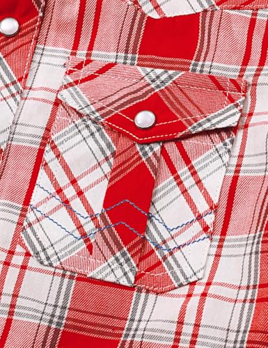 Image of COSLAND Boy's Toddler Cotton Western Short Sleeve Button Down Plaid Shirt, 4-14 Years
