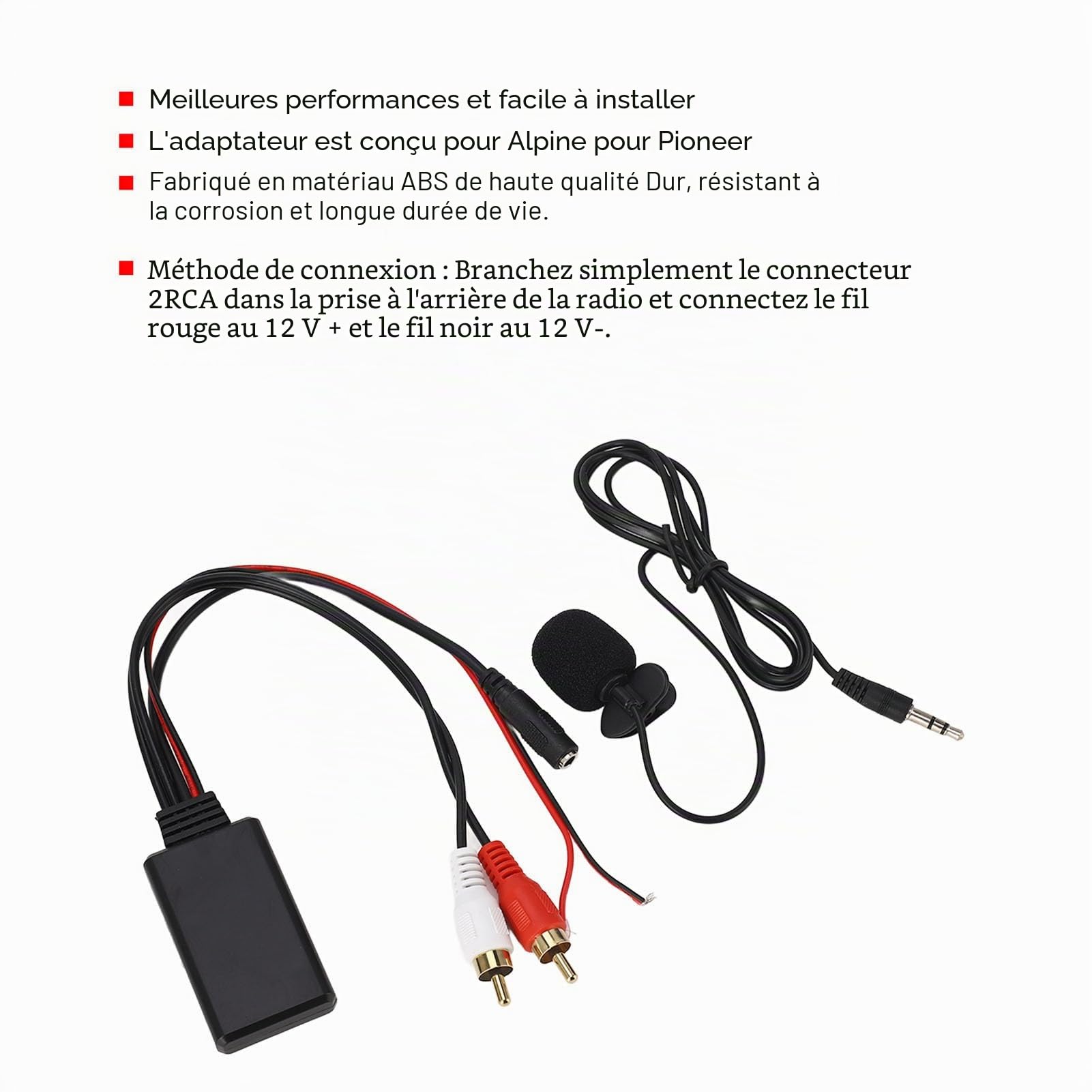 Module AUX Bluetooth, Module AUX Bluetooth 2 Adaptateur de Câble avec Microphone Mains Libres pour Alpine pour Pioneer pour