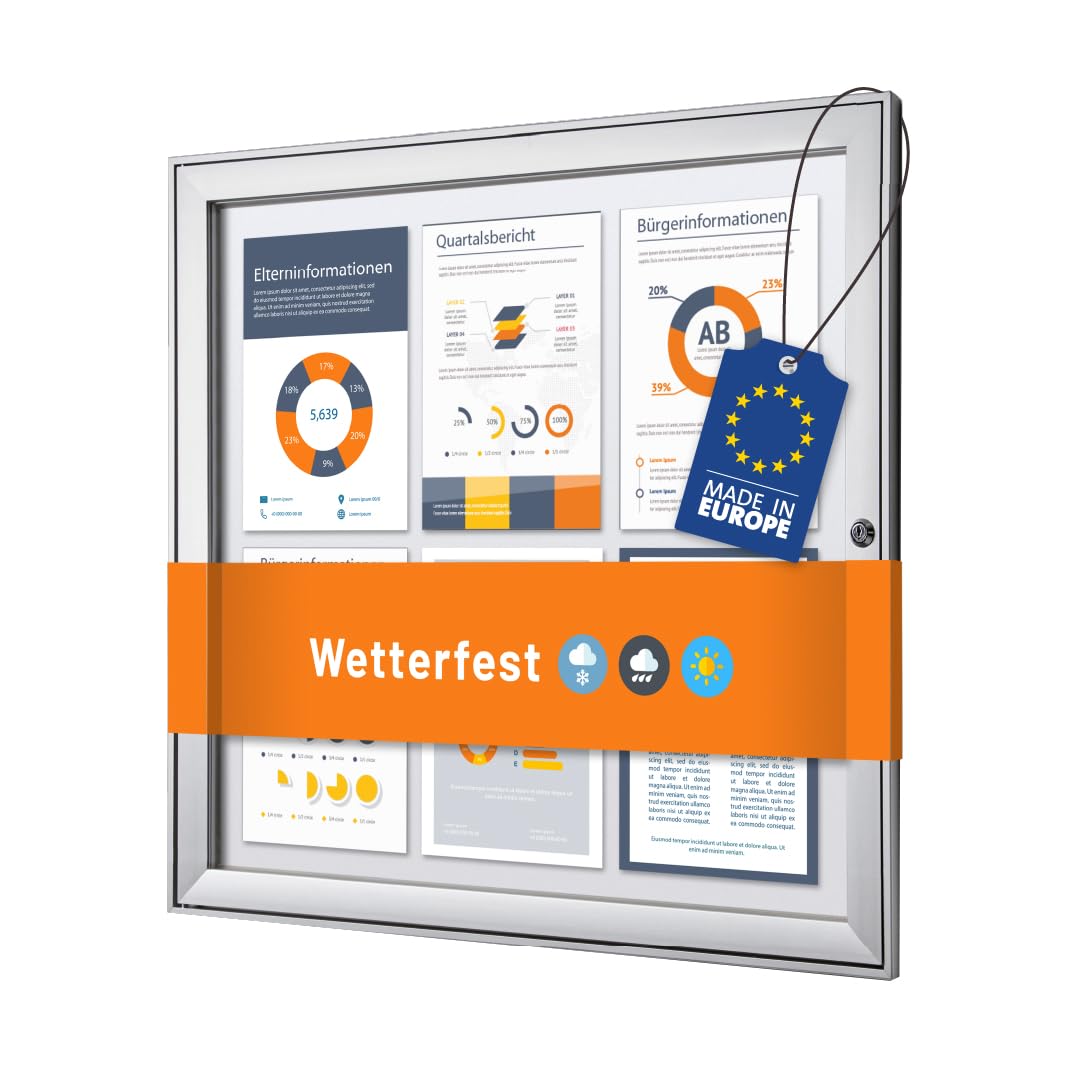 Schaukasten außen 6x DIN A4 | wetterfest | abschließbarer Infokasten mit SAN-Scheibe | beschreibbare magnetische Rückwand | ideal für Außenbereich & Outdoor Wand-Montage