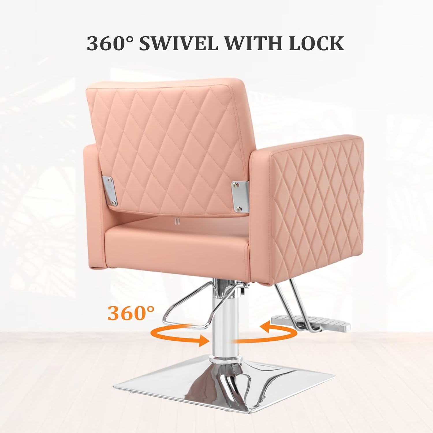 OmySalon Pink Hair Chair with Wide Seat Aluminium Alloy Footrest, Hydraulic Barber Chair for Heavy Duty Salon Use