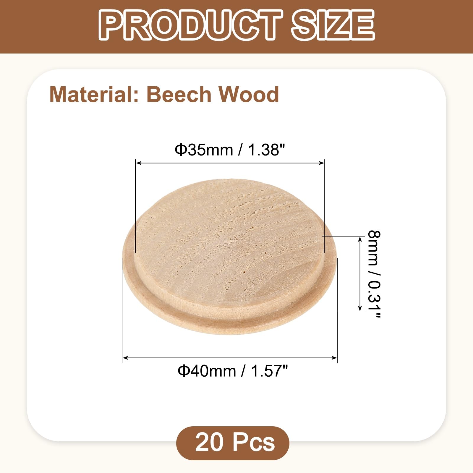 uxcell 20Pcs Wood Button Plugs, 35mm / 1.38