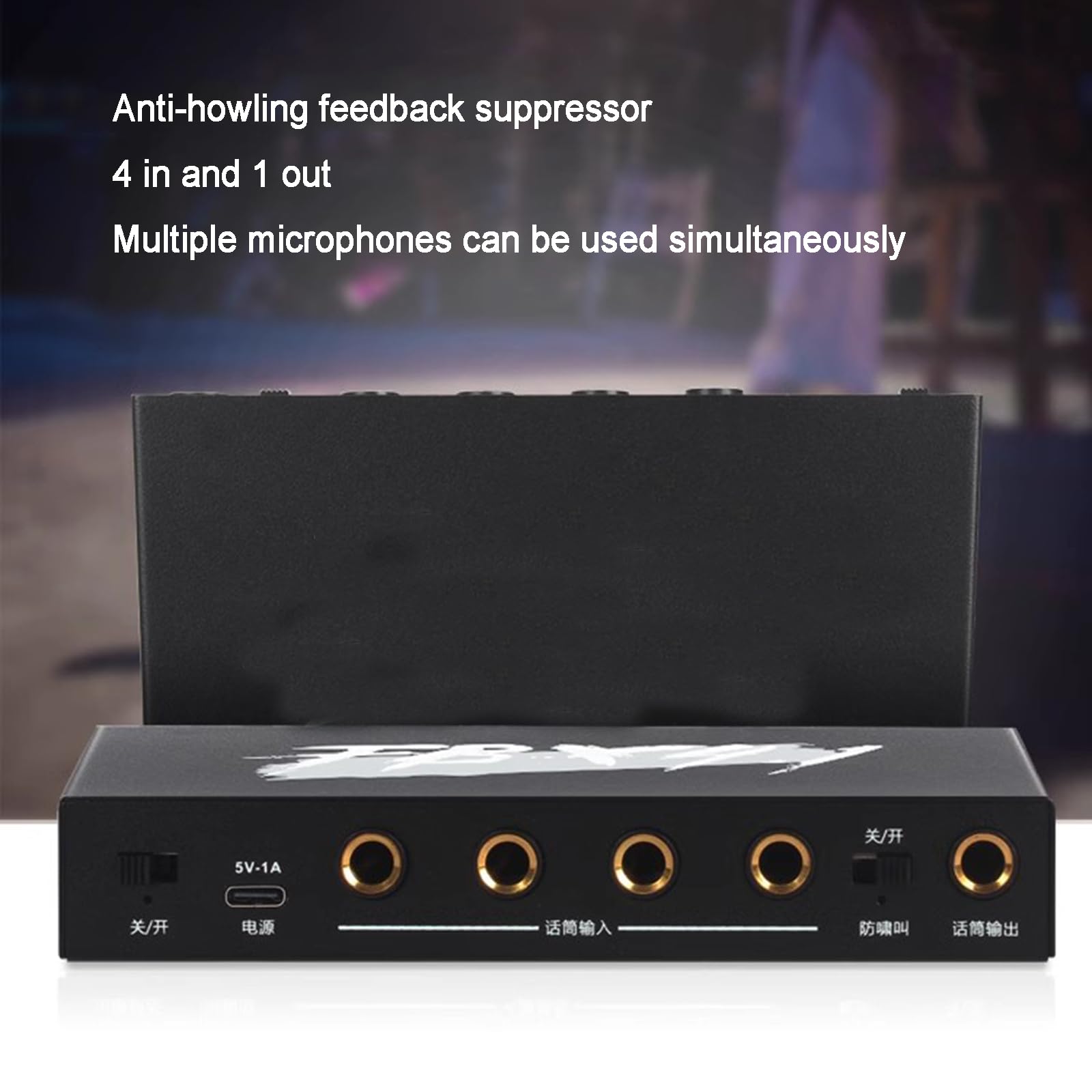 Soppressore di Feedback Professionale, 4 in 1 Uscita Microfono Feedback Frequency Shifter, Anti Ululato, Processore Audio per Matrimoni, Conferenze, Palco