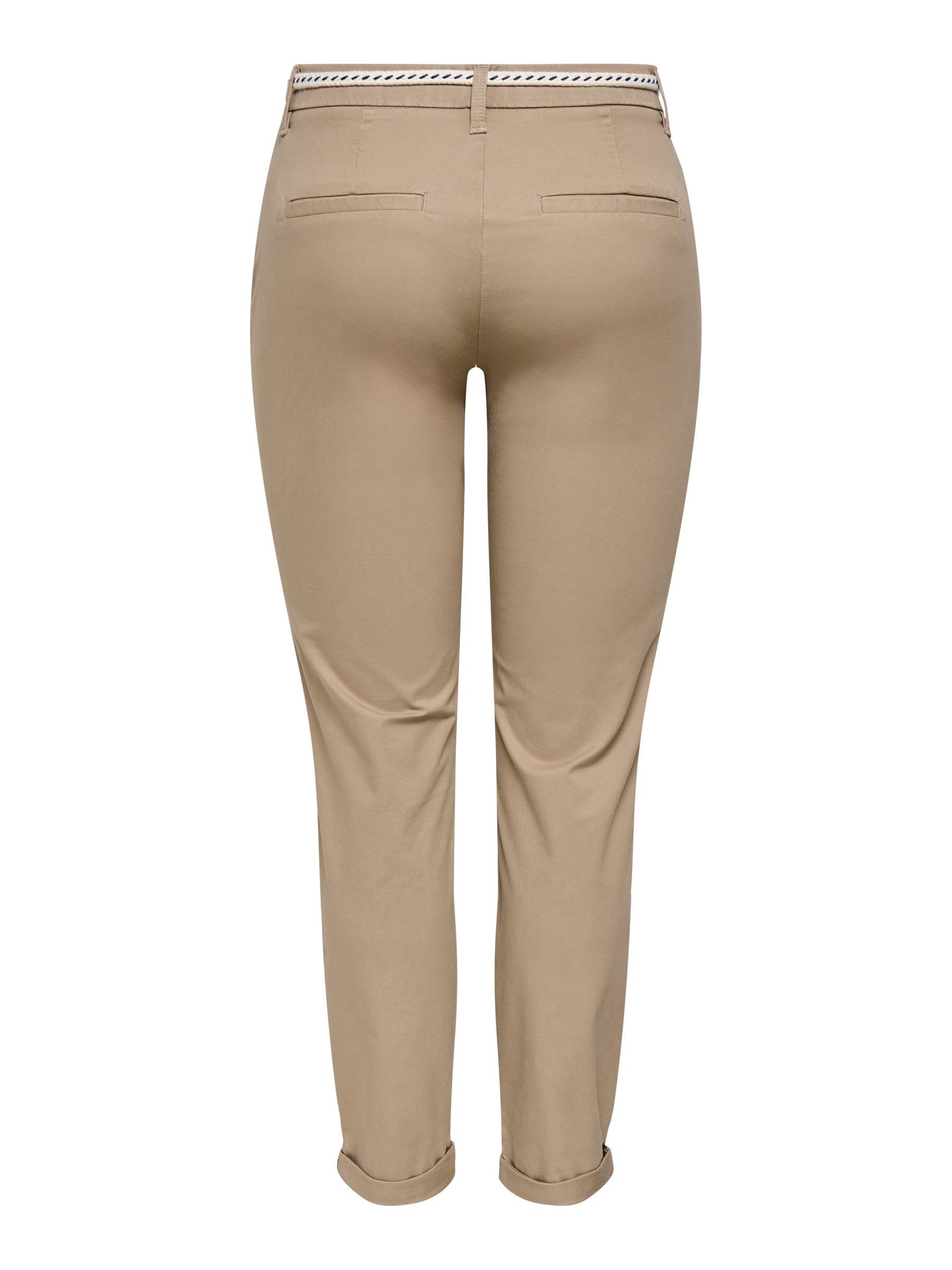 ONLY Onlbiana MW Cotton Belt Chino PNT Noos - Pantalon Chino en Coton avec Ceinture - Smart Casual - Femme
