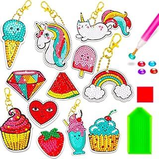 12 PCS Diamond Art for Kids,Keychain Diamond Painting Kits for Kids,5D Diamond Craft Kits for Kids,Arts and Crafts for Kids Age 6-8-10-12,Christmas Gift for Kids