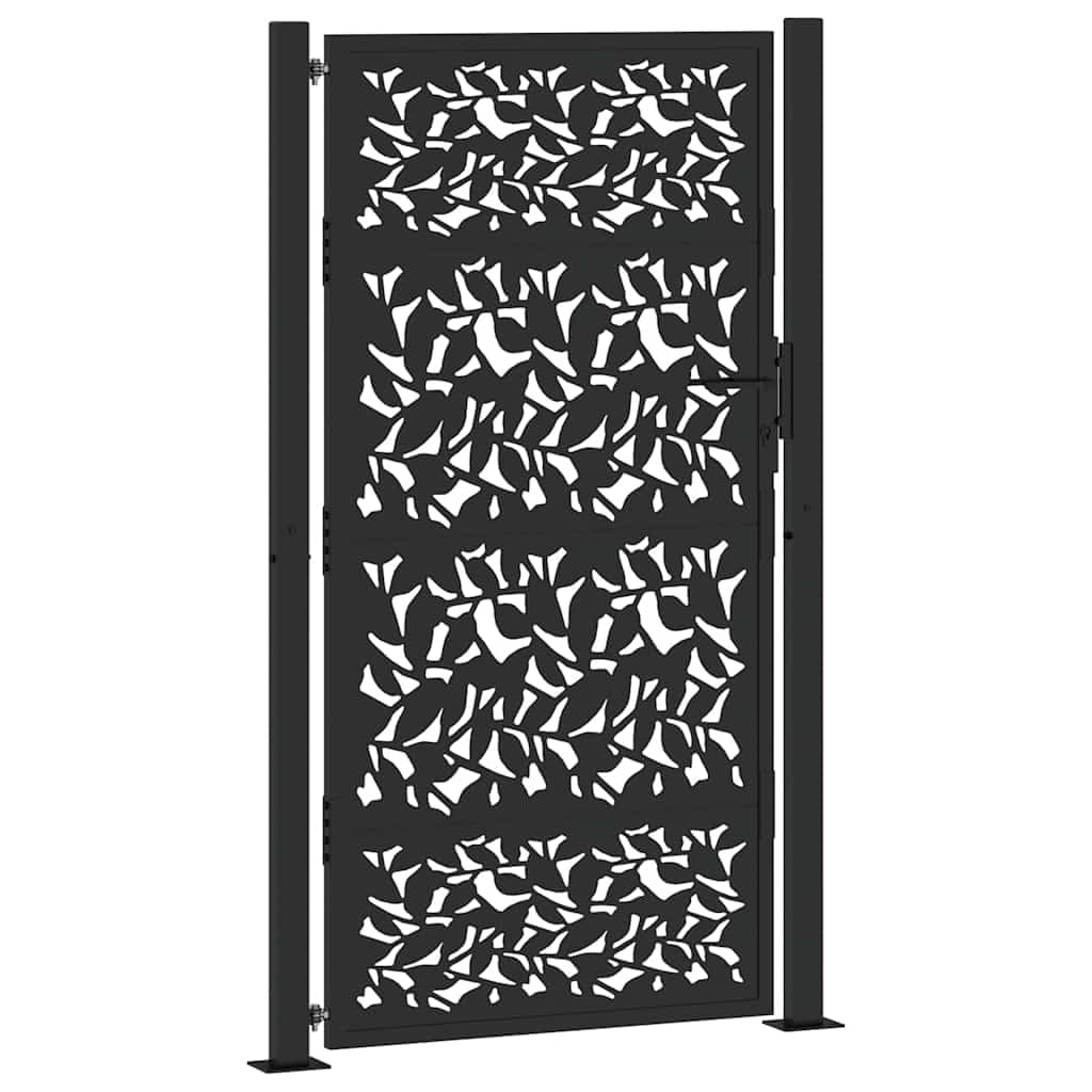 (Steel/Black, 105 X 180 Cm/Leaf Design) Vidaxl Garden Gate 105X180 Cm Weathering Steel Flame Design Fence Gate 8721158572394