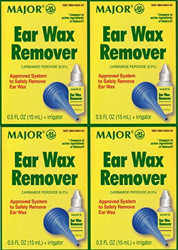 Ear Drops Earwax Removal Aid Kit with Rubber Bulb Ear Syringe Carbamide Peroxide 6.5% Generic for Debrox - 0.5 oz. (15 ml) Per Bottle Pack of 4 Total 2 oz.