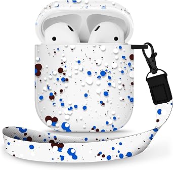 Maxjoy Compatible with AirPods 2nd Generation Case Cover, Cute Flowers Soft Protective for AirPod Gen 1&2 Charging Case,Blue White Dos Lanyard