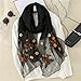 Jeelow Silk Wool Blend Embroidered Floral Scarf Shawl Wrap for Women with Pearls Lightweight Long Wedding Pashmina Gift Fashion (Fleur Black)
