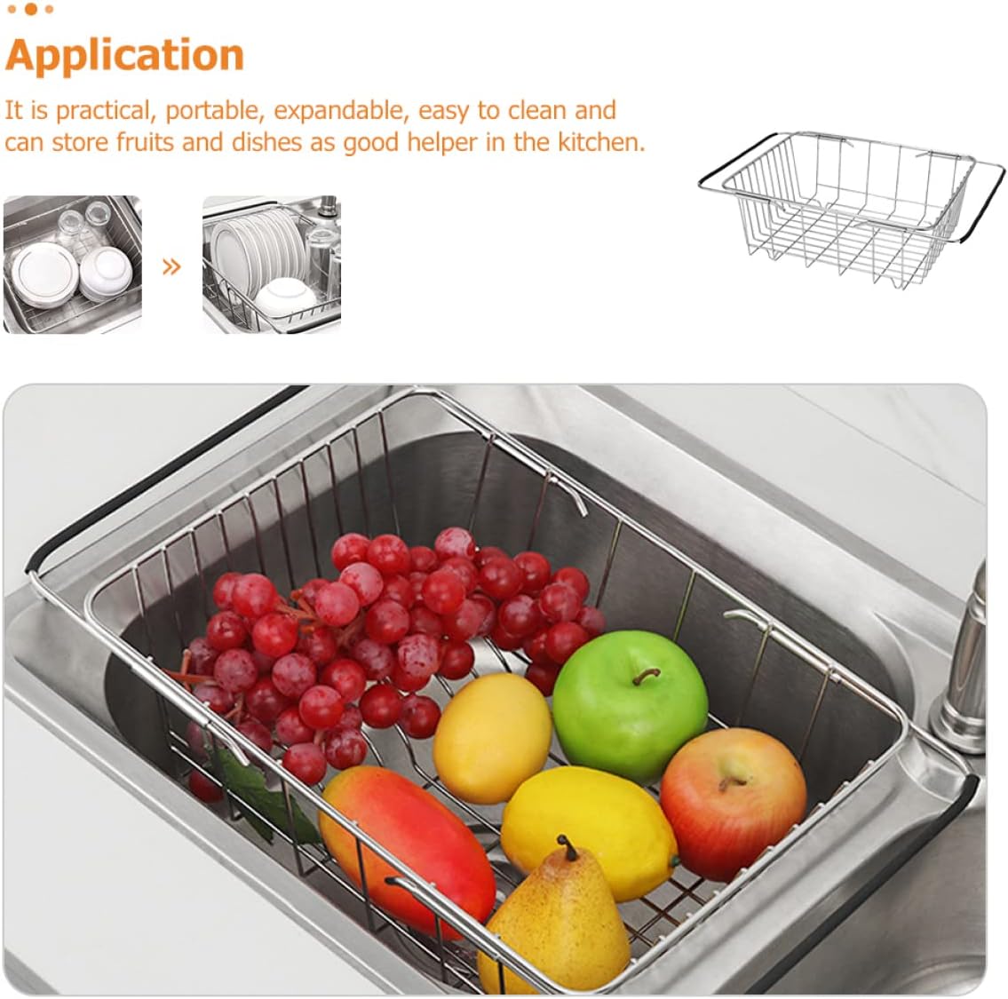 Kitchen Sink Dish Rack Over Sink Dish Drainer Smooth Edges for Safe Use