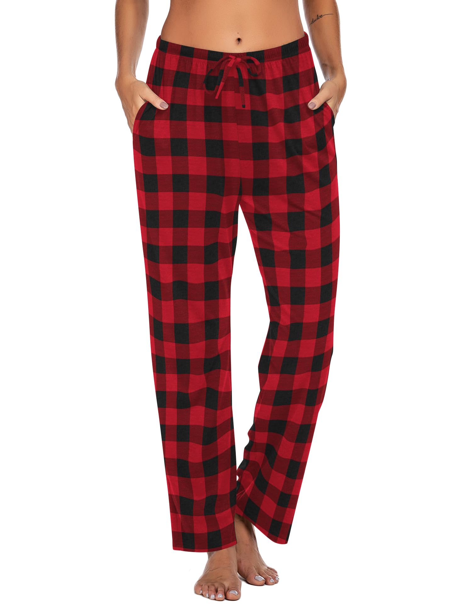 Ekouaer Women Pajama Pants Comfy Pj Bottom with Pockets Stretch Plaid Sleepwear