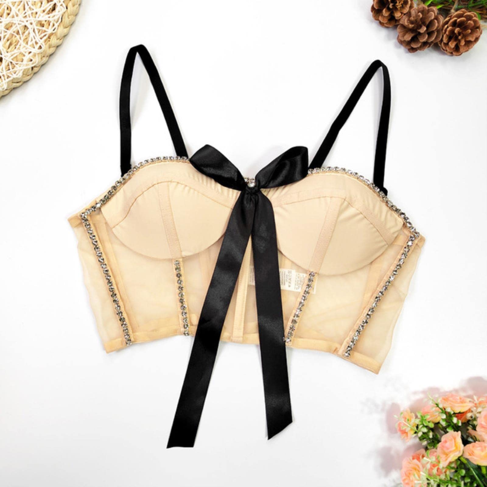 YOND Primavera Verano Tops de Mujer Diamantes de Lentejuelas Fiesta Tank Top Shaper Wedding Bra Ropa de Mujer y2k Chaleco Damas Corsé-10-caqui, CN S-34
