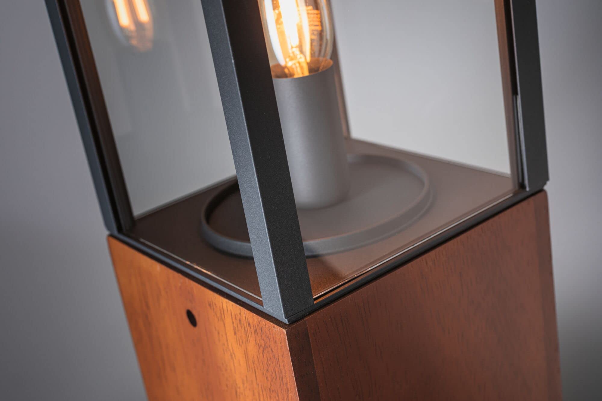 Paulmann 94673 Plug & Shine LED Außenleuchte Pollerleuchte Venea IP44 eckig incl. 1x2 Watt dimmbar Lichtobjekt Holz E14