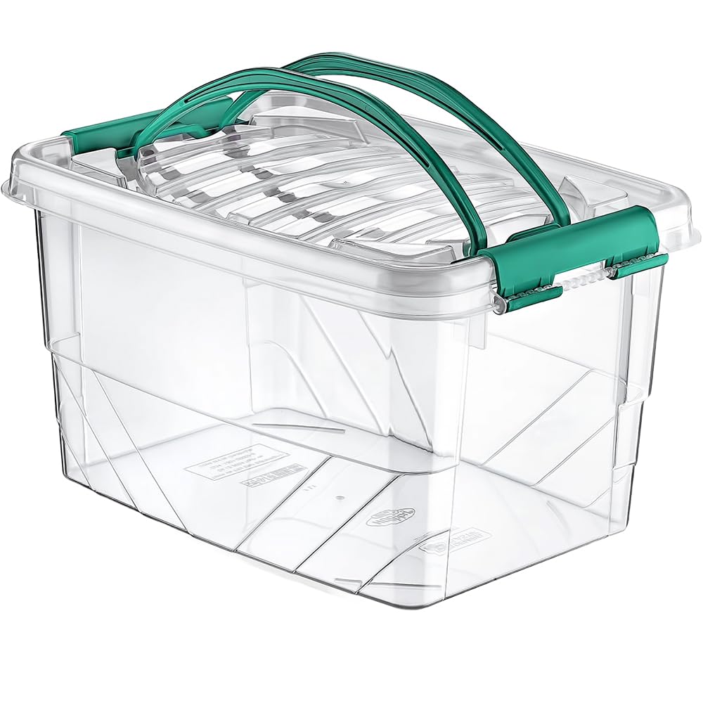 8 Liter Plastic Storage Box with Lid Clip and Handle Multipurpose Clear Rectangle Container Transparent Heavy Duty Stackable Box Ideal for Home, Office, Kitchen, Food, Toys, Closet, Animal Feed