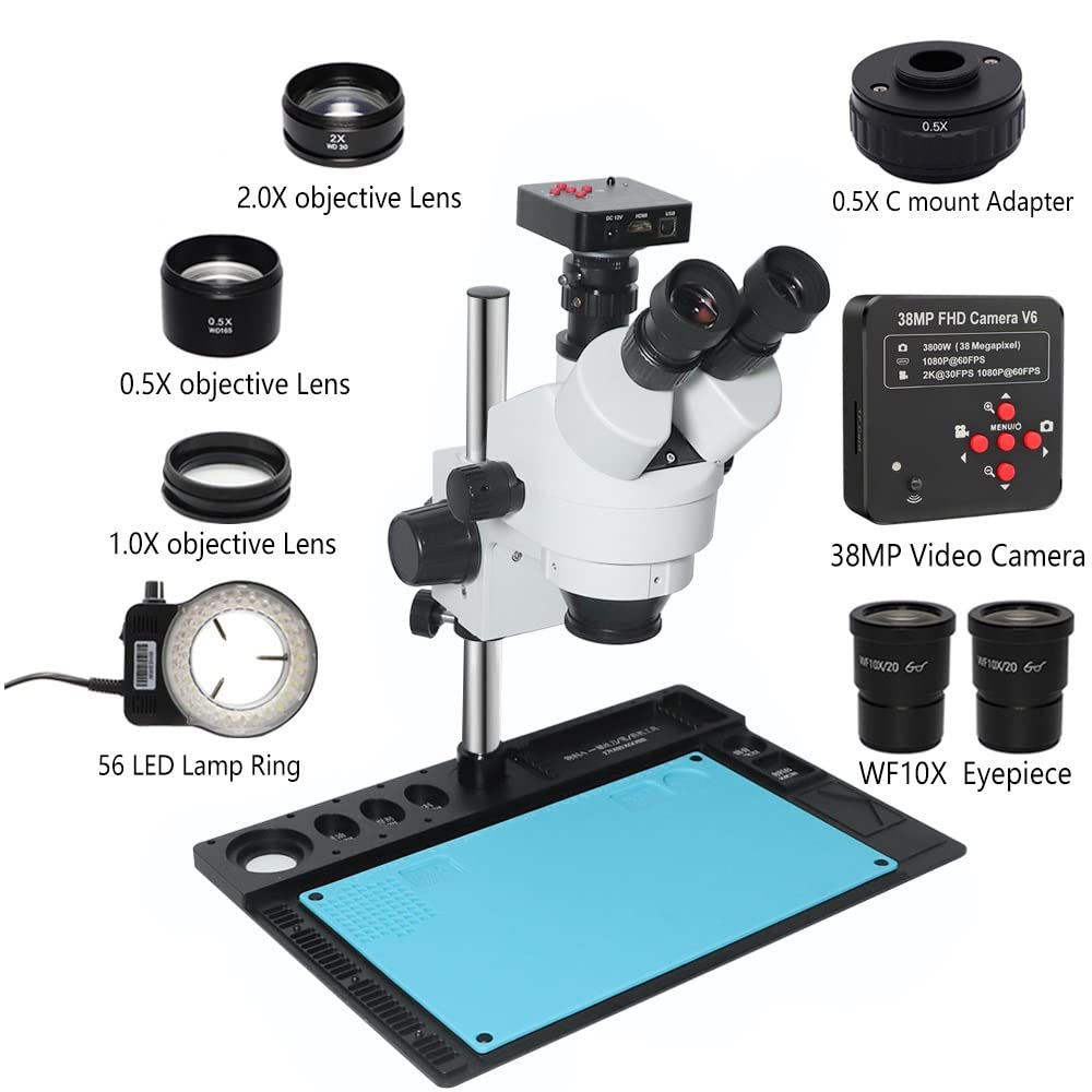 Mikroskop trójokularowy stereomikroskop z H_DMI 38MP VGA kamera USB C-Mount CTV 0,5X obiektyw do naprawy elektronicznych telefonów laboratoryjnych (38 MP add CTV 0,5X)