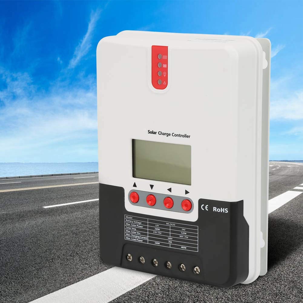 Regolatore di carica solare, regolatore di carica solare del pannello di controllo con display LCD, regolatore del pannello solare per prevenire il sovraccarico (ML2420)