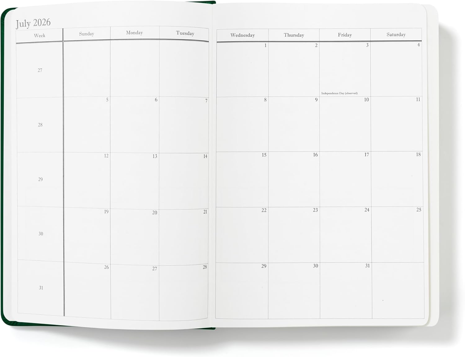 Wykeham's Executive 2026 Daily Journal Planner – US Public Holidays & Format – Customization Available (Racing Green, 8.5"×5.5")