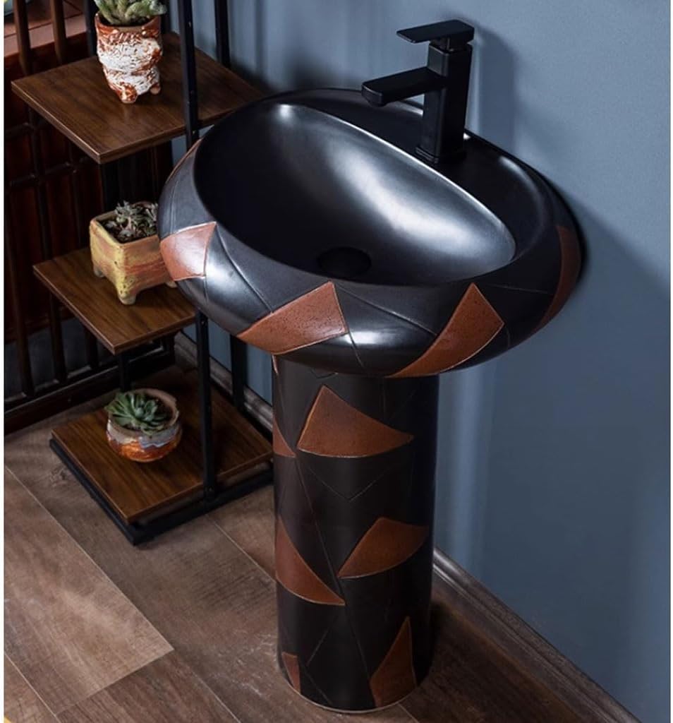 Pedestal Sinks Creative Personality Basin Vertical Art Wash Integrated Floor-Standing Balcony Bathroom Sink (A)