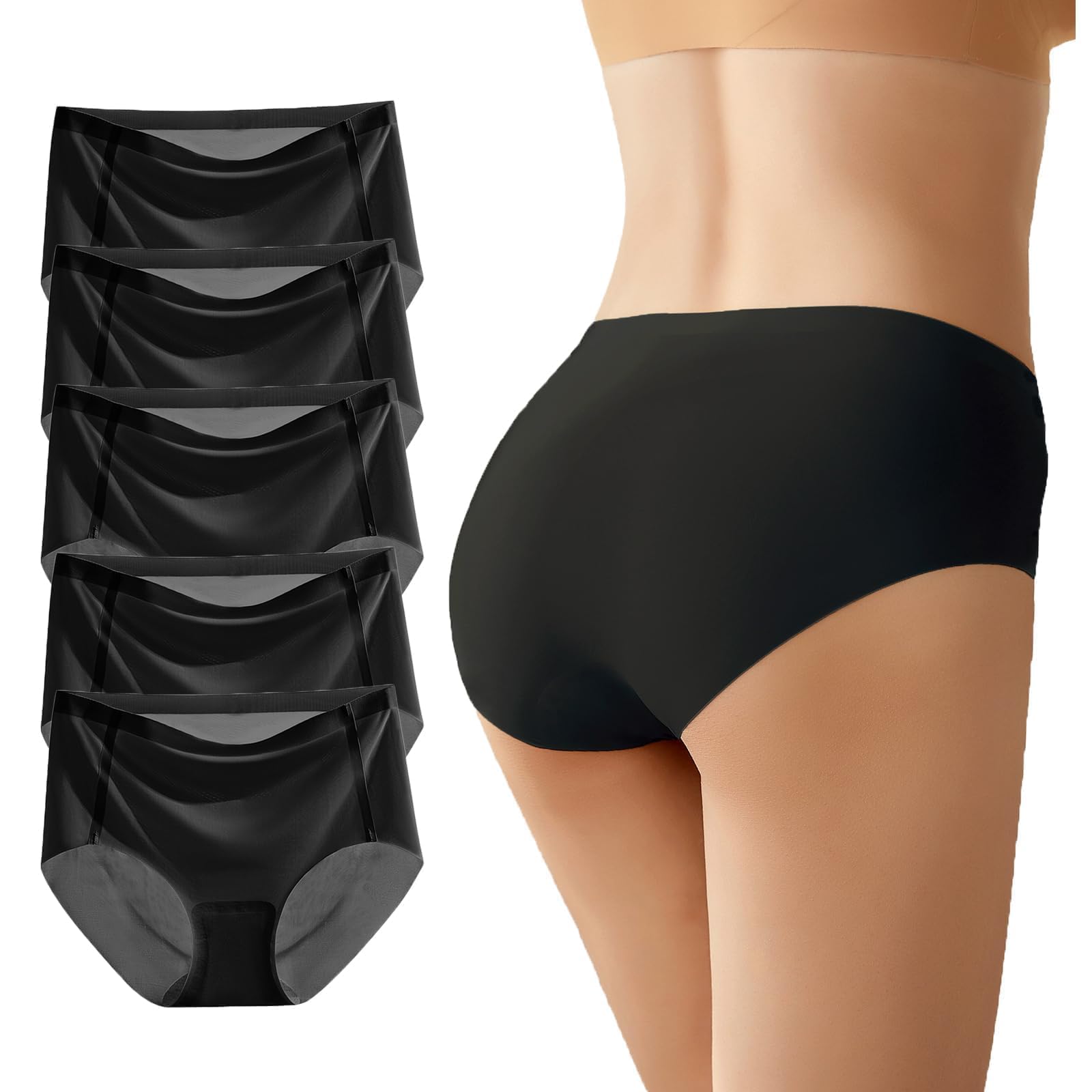 AUTUCAU Women's Soft Stretchy Full Brief No VPL Seamless Underwear Invisible Silky Ladies Panties No Show Knickers 5 Pack