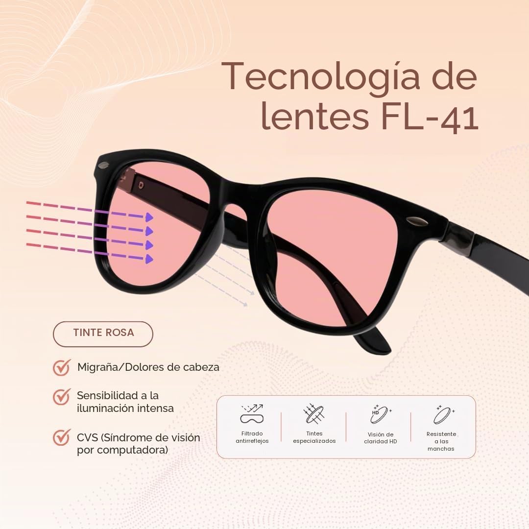 BRADDELL OPTICS FL-41 & FL-60 Gafas de Luz Azul para la Sensibilidad a la Luz de las Migrañas, ámbar., 140-20-140