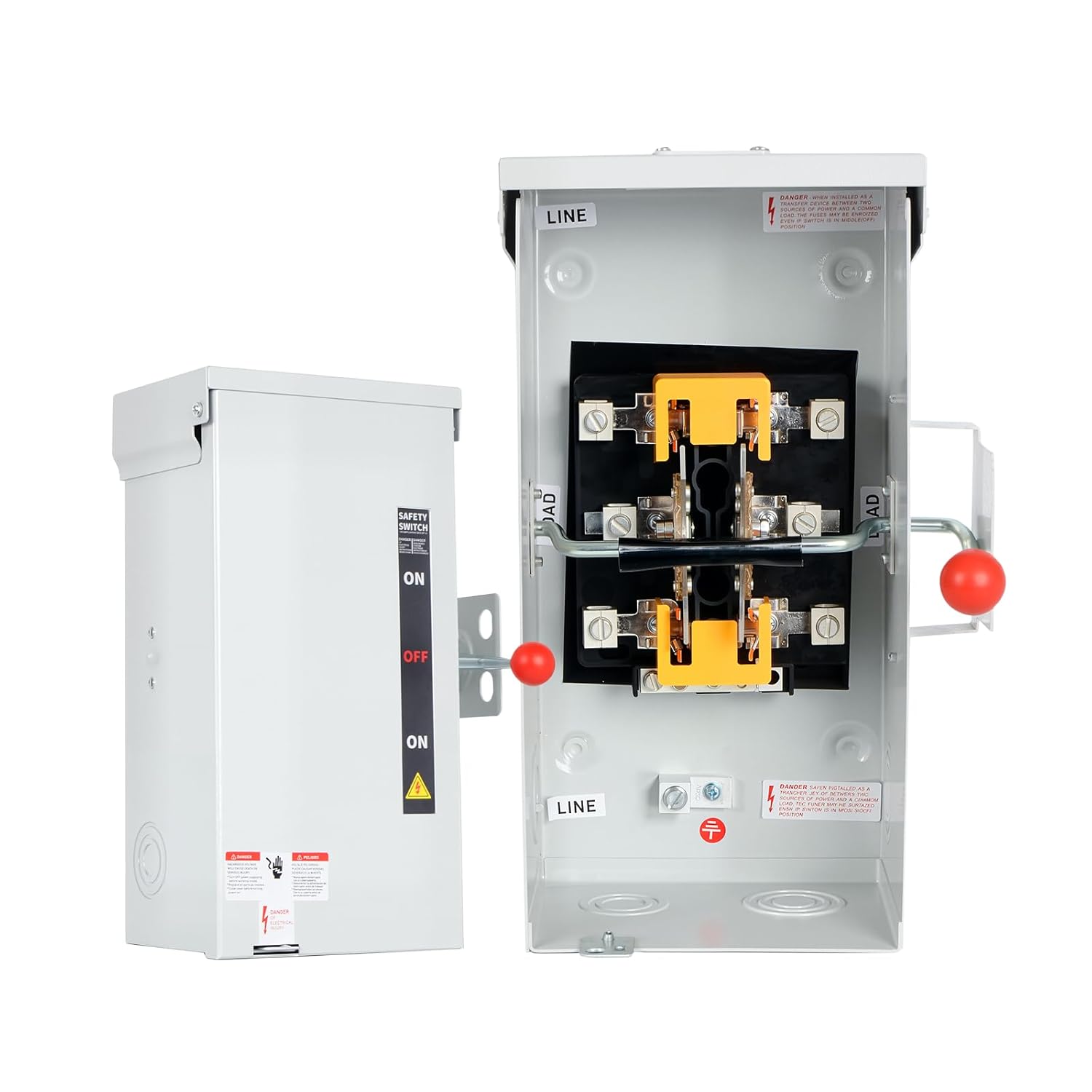 100A Generator Transfer Switch, 12000/24000/45000W General-Duty Double-Throw Safety Switch, 120/240/450V Manual Transfer Switch with Arc Extinguishing Cover, NEMA 3R Standards for Indoor/Outdoor Use
