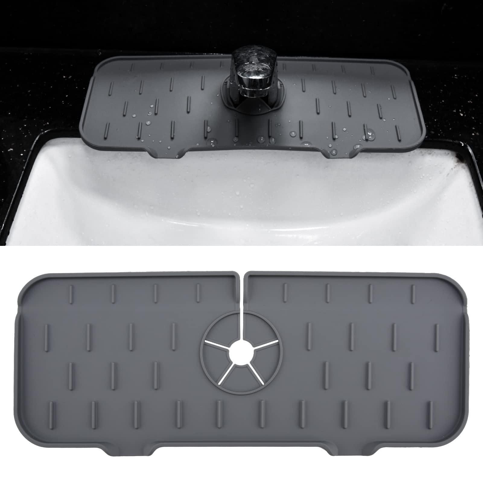 Dacitiery Silicone Faucet Splash Catcher, Kitchen Faucet Sink Splash Guard, Water Splash Guard Faucet Absorbent Mat for Catching Splashes, Dishwasher-Safe Bathroom, Kitchen Island (Grey)