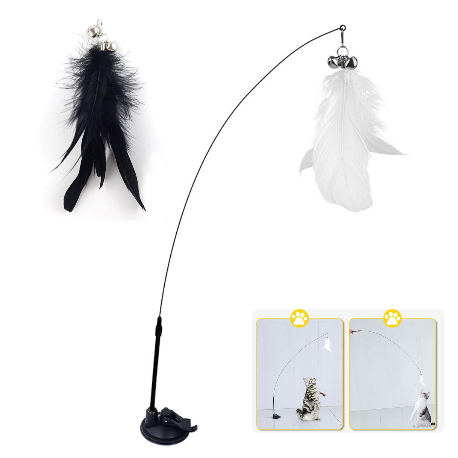 Duoduole 4 PCS Feather Cat Wand Toys Set Detachable Cat Feather Toys Cat Toys,1 Cat Wand Toys,2 Cat Feather Toy with Bell,1 Strong Suction Cup,for Indoor Cats Kitten Chase Exercise Cat Gifts