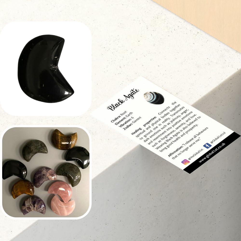 Crescent Moon Crystal, 3x2cm, Black Agate, Natural - Image 3
