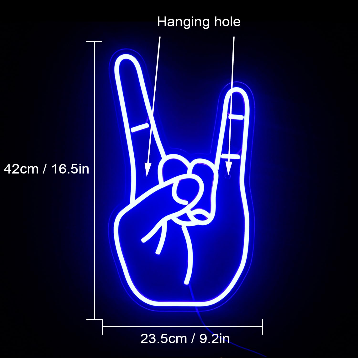 LUCUNSTAR Panneau néon Rock Gesture LED bleu USB pour décoration murale bar salle de jeux fête