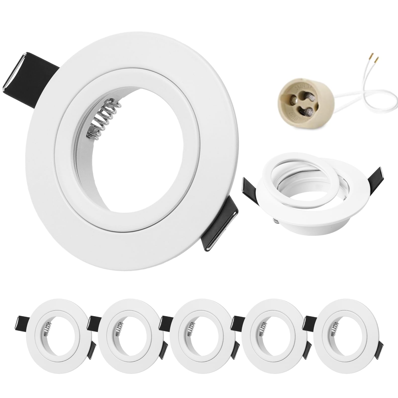 GeyouLux Marco Foco Empotrable Blanco Incl. GU10 Zócalo Ojos de buey led para techo Aluminio Downlight led techo empotrable Para Ø50MM MR16 Lámparas O Halógena Baño Sala Cocina, 6 Pack, 68mm